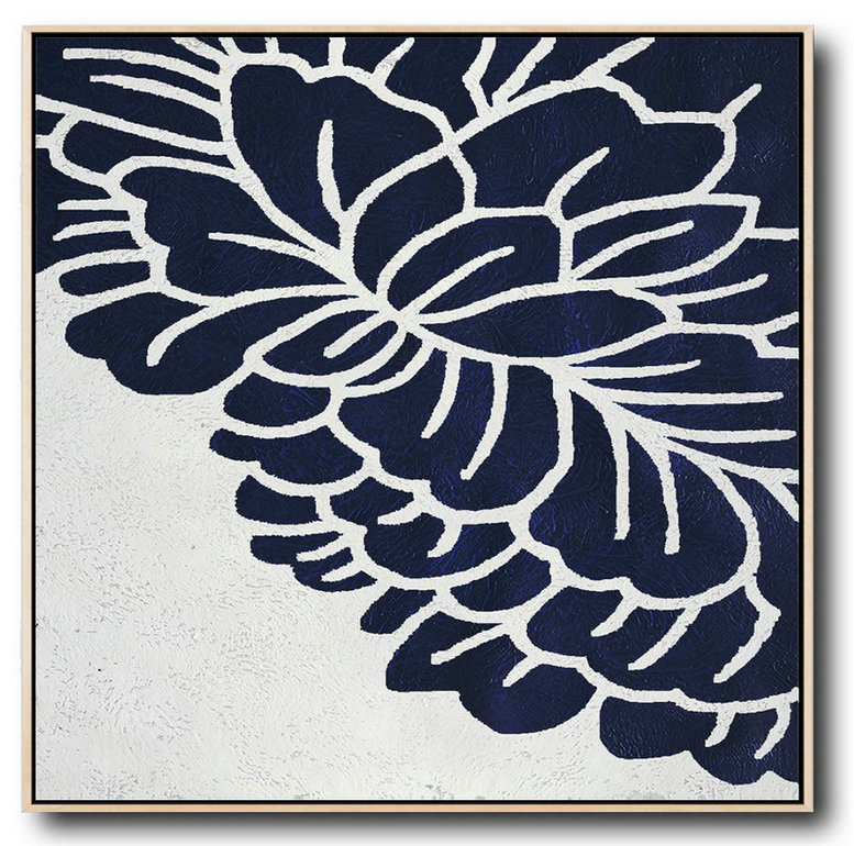 Large Abstract Art,Hand Painted Navy Minimalist Painting On Canvas,Abstract Painting On Canvas